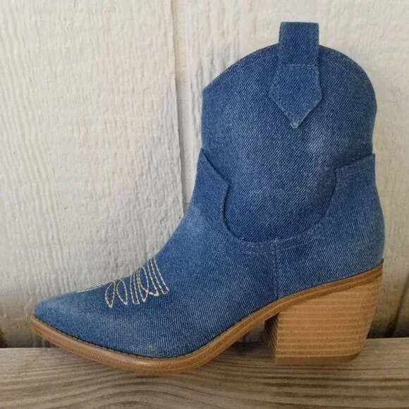Marc Fisher Gidden Womens Blue Demin Western Bootie Boots 6 M - Picture 9 of 13